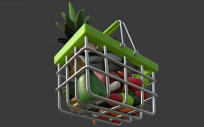 Cartoon Shopping Basket 3D model 5
