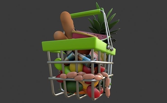 Cartoon Shopping Basket 3D model 3
