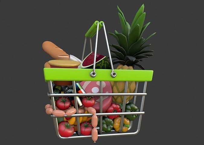 Cartoon Shopping Basket 3D model 2