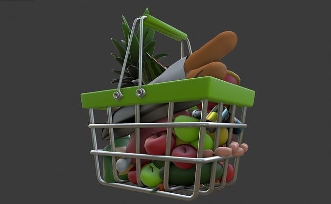 Cartoon Shopping Basket 3D model 4