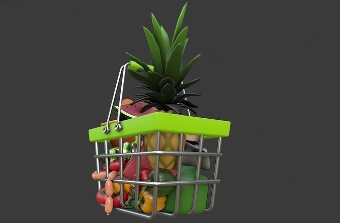 Cartoon Shopping Basket 3D model 6