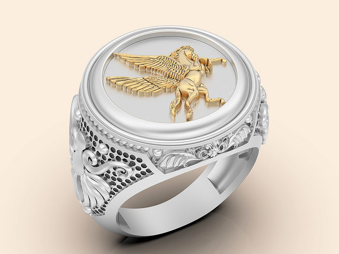Pegasus man ring  gold printable jewelry 3D model 3D print model