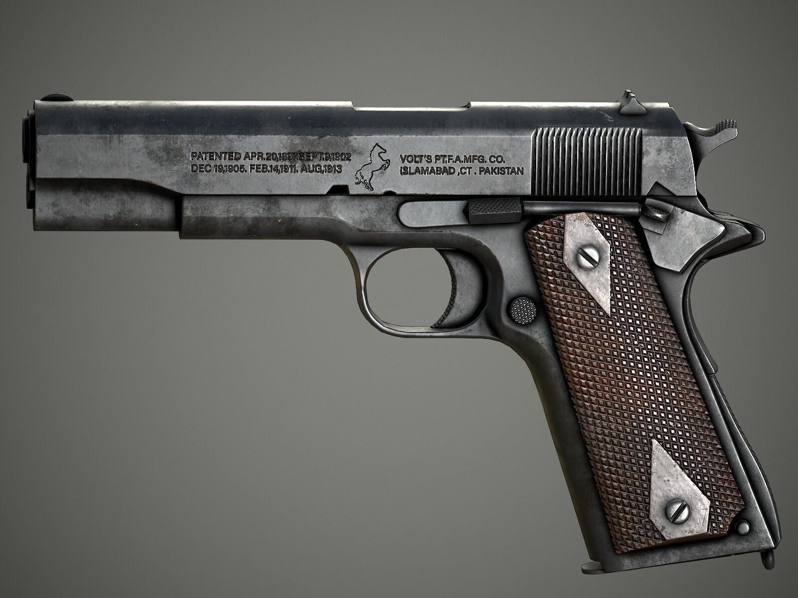 AAA M1911 Game Ready PBR Low-poly 3D model_1
