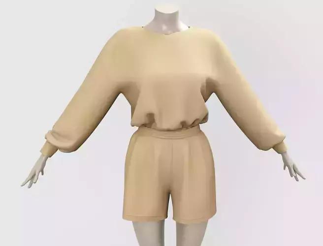 Outfit Sweatshirt and Shorts Beige - Monochromatic Color