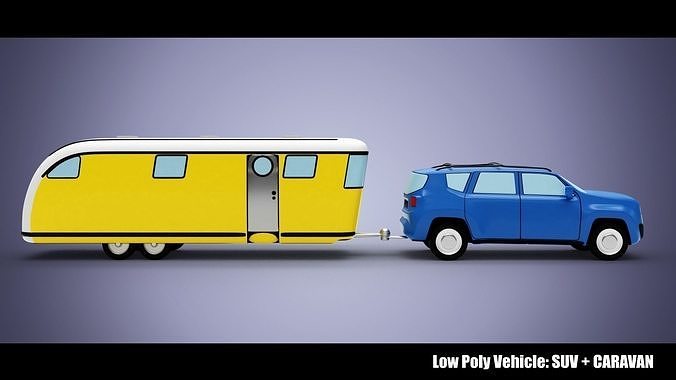 Low Poly Vehicle -  SUV plus Caravan Low-poly 3D model