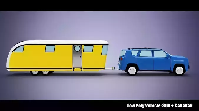 Low Poly Vehicle -  SUV plus Caravan Low-poly 3D model