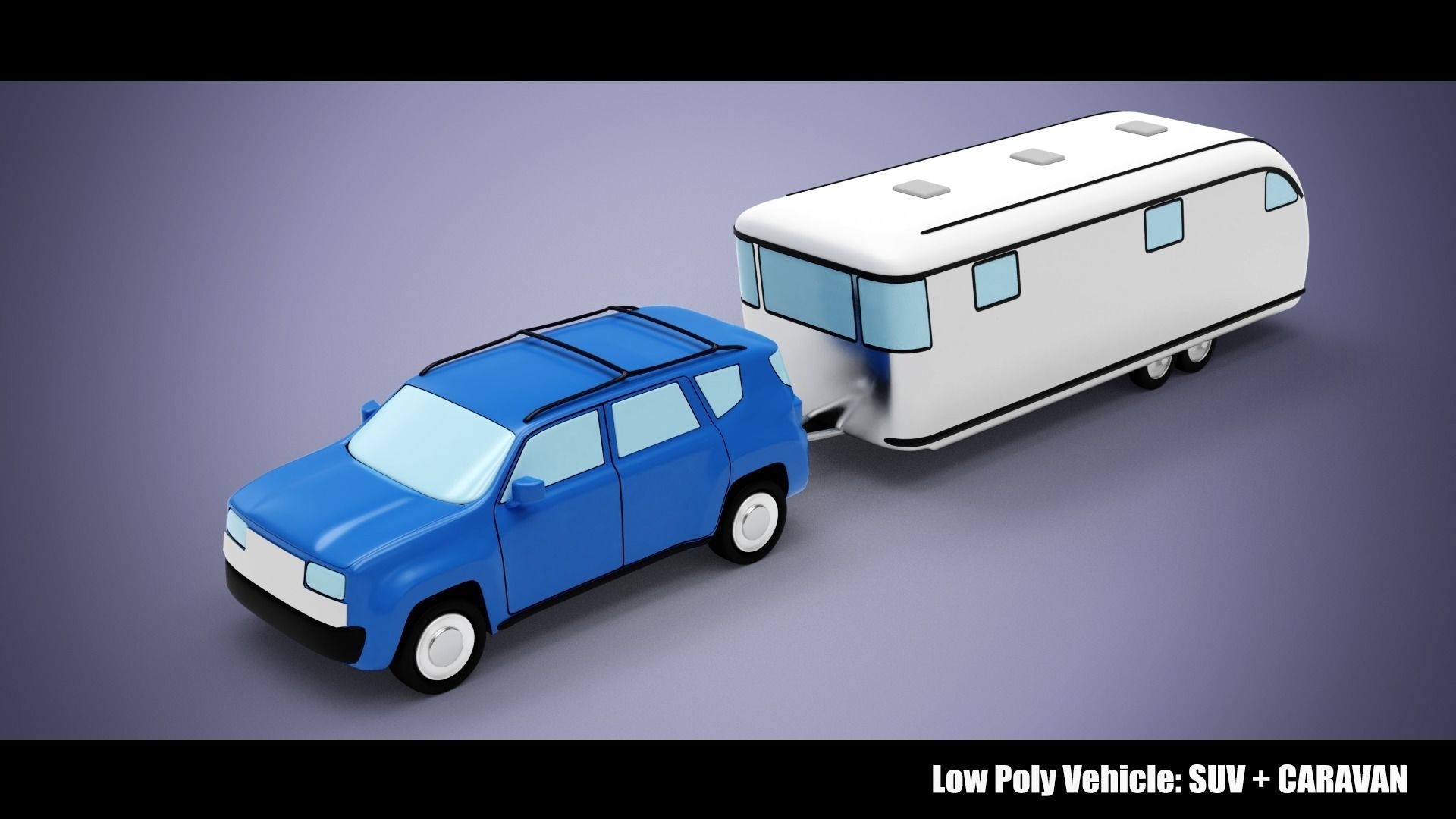 Low Poly Vehicle -  SUV plus Caravan Low-poly 3D model_1