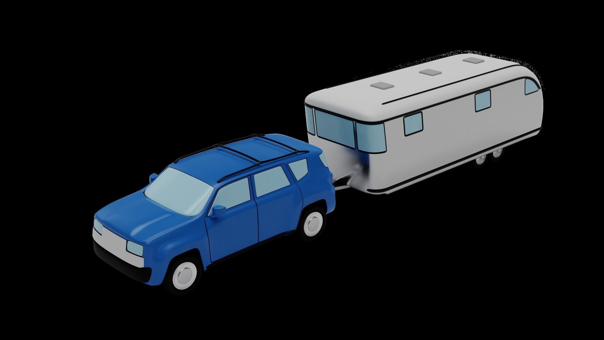 Low Poly Vehicle -  SUV plus Caravan Low-poly 3D model_17