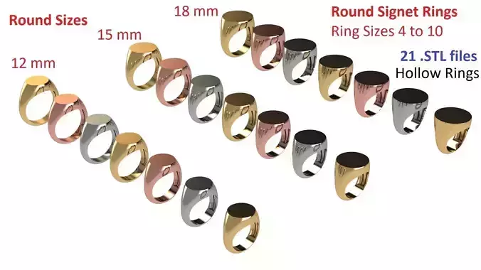 Signet Rings Round 12 - 15 and 18 mm