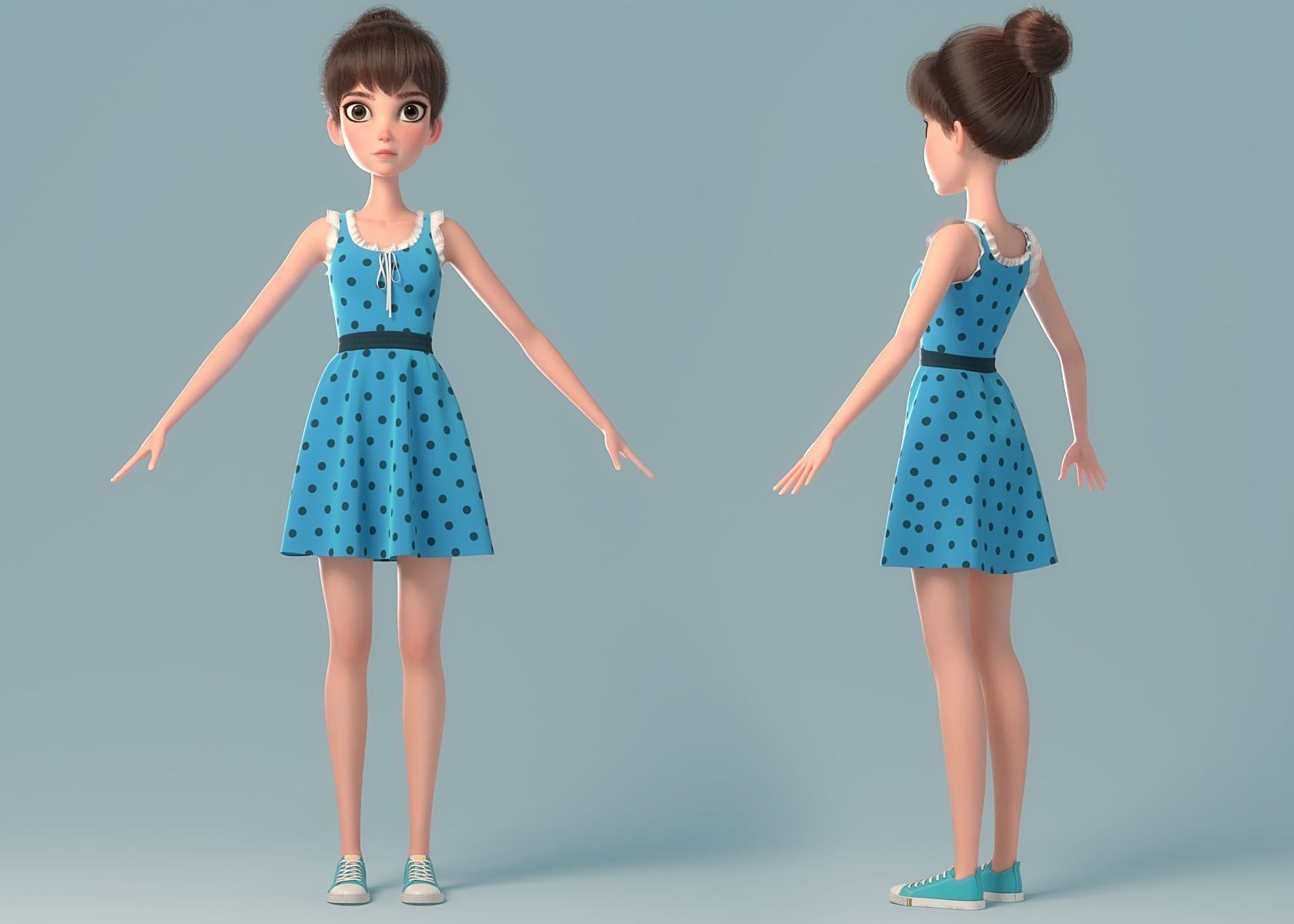 Cartoon Girl NoRig 3D model_18