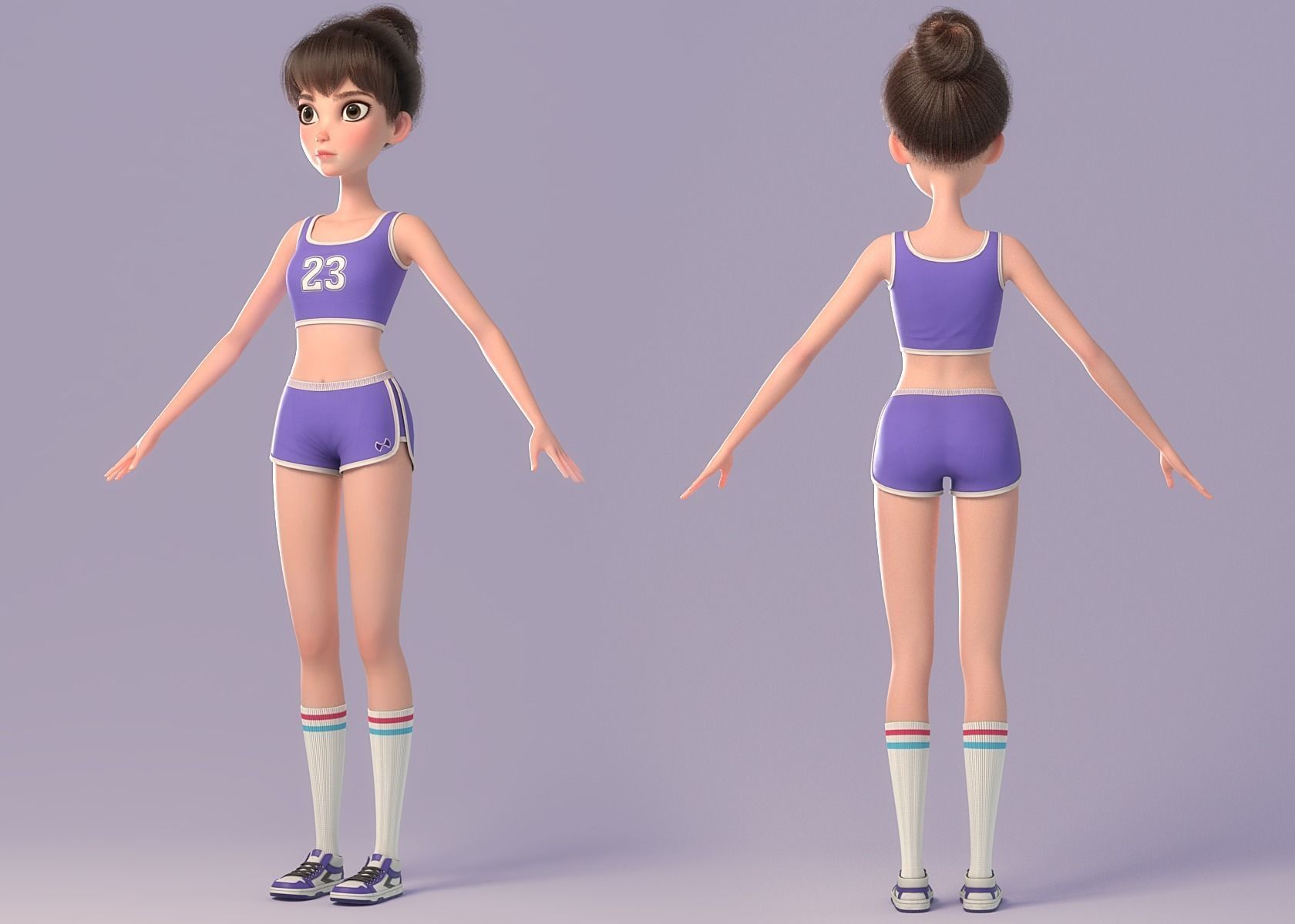 Cartoon Girl NoRig 3D model_39
