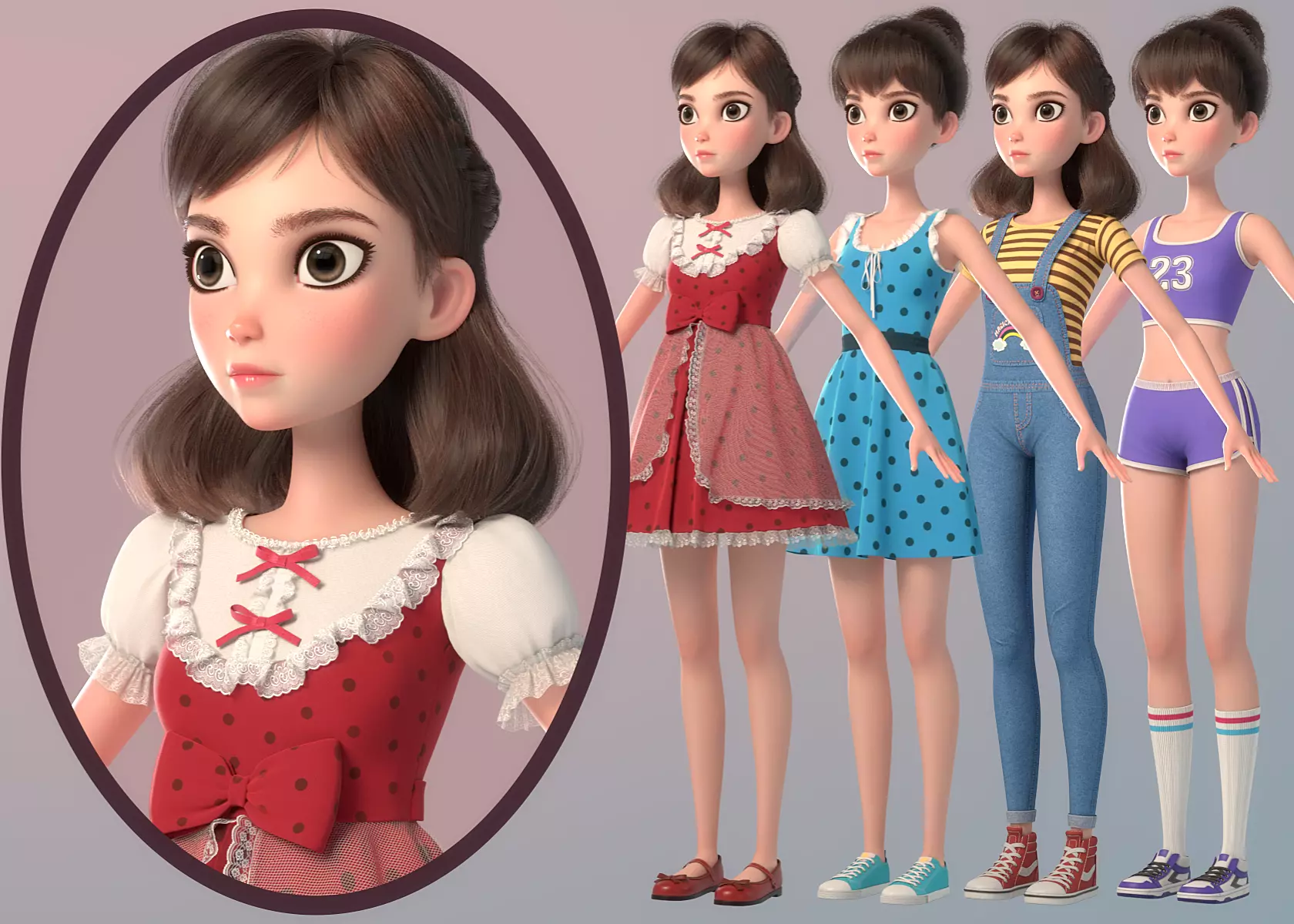 Cartoon Girl NoRig 3D model_0