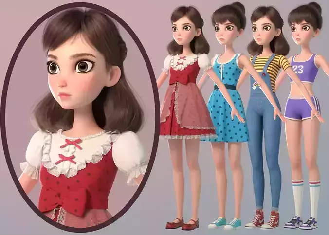 Cartoon Girl NoRig 3D model