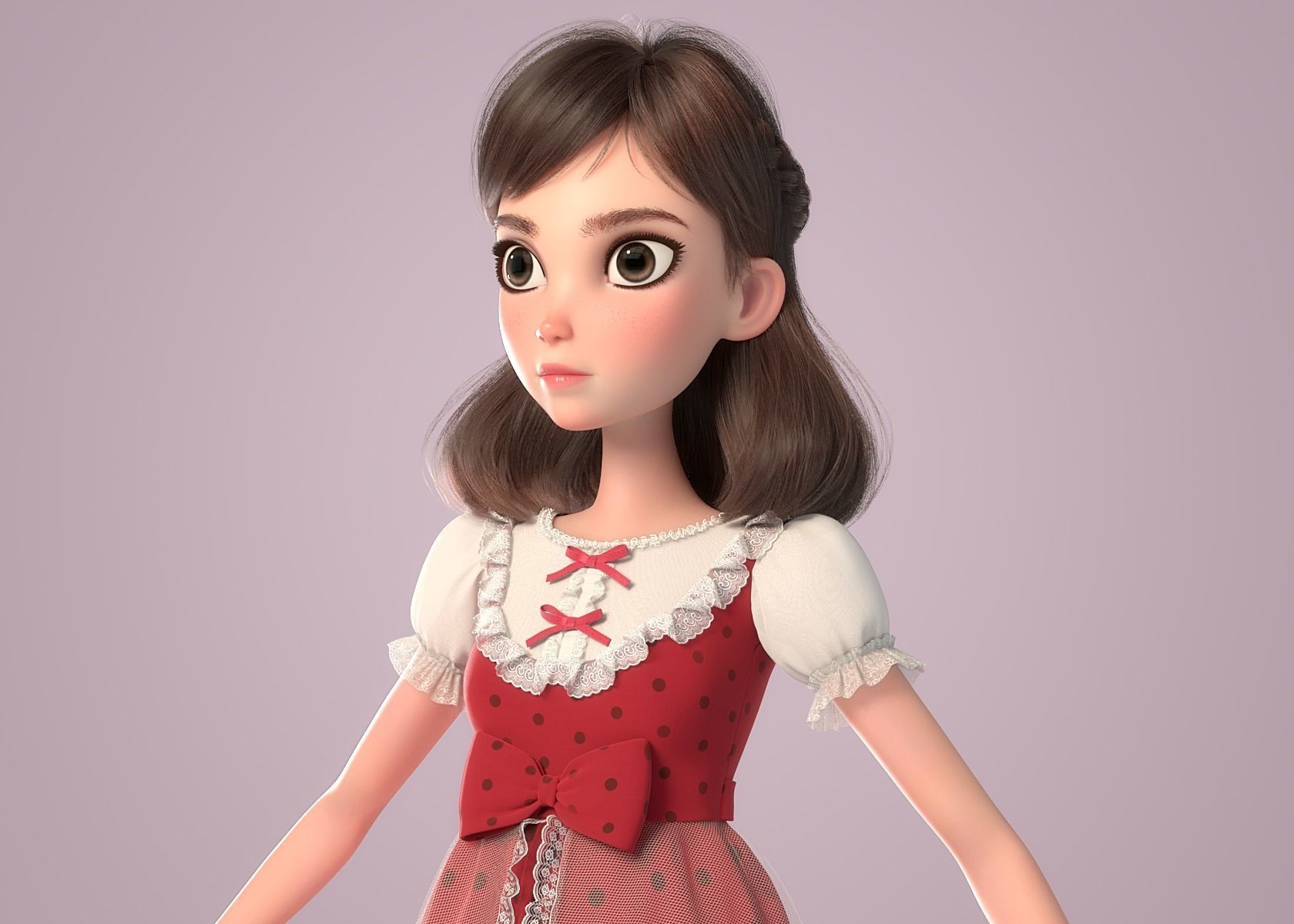 Cartoon Girl NoRig 3D model_1