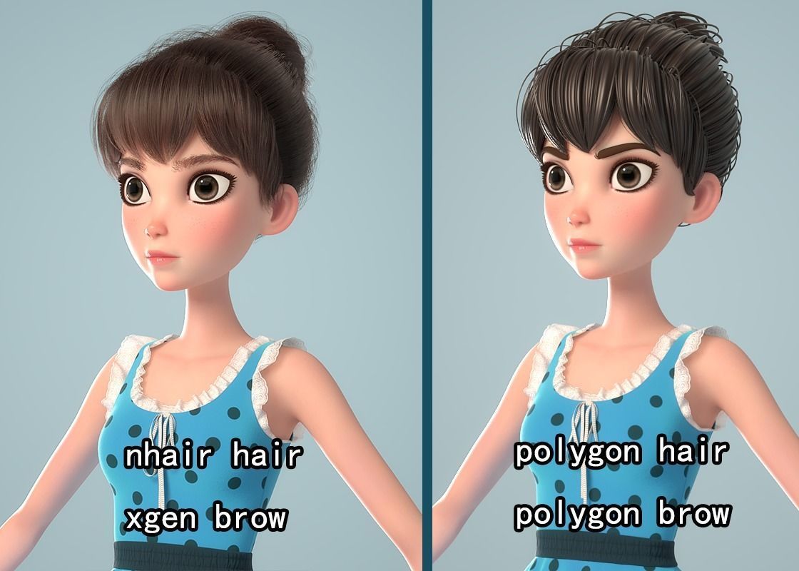 Cartoon Girl NoRig 3D model_40