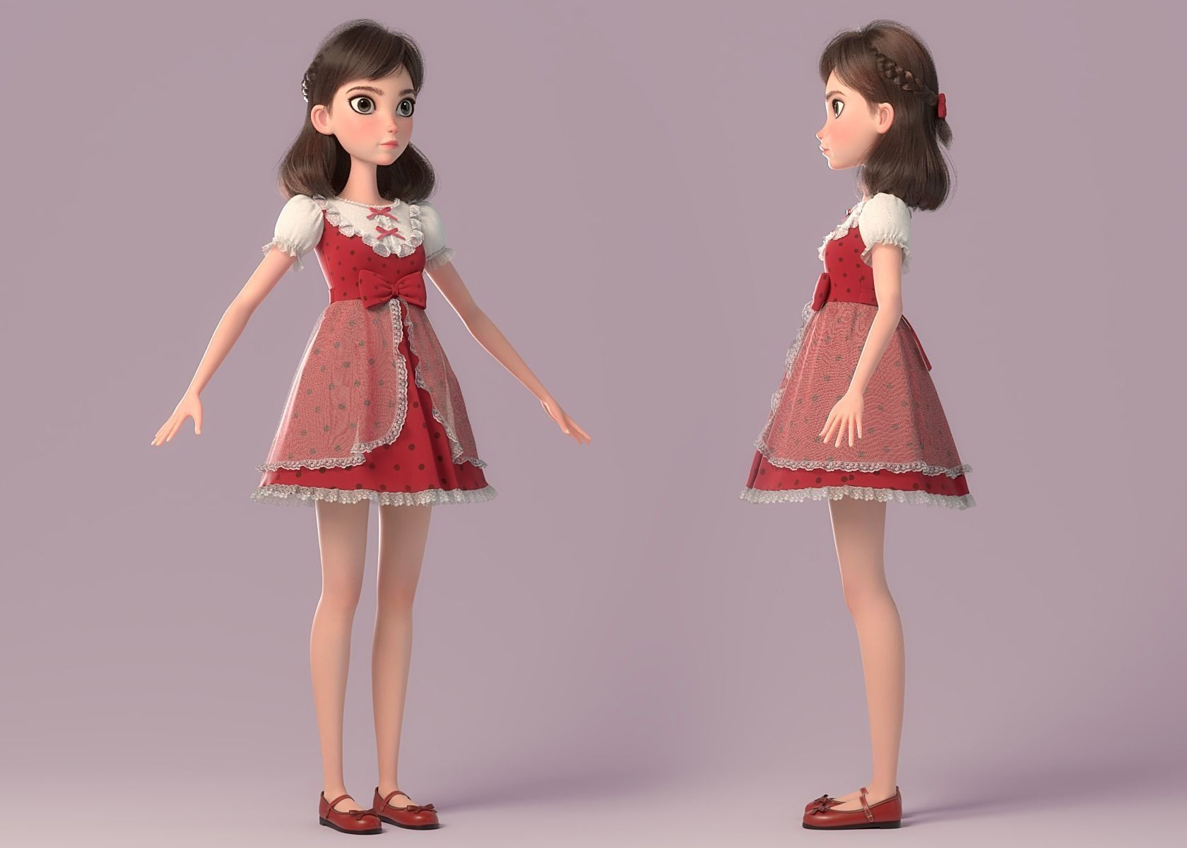 Cartoon Girl NoRig 3D model_9