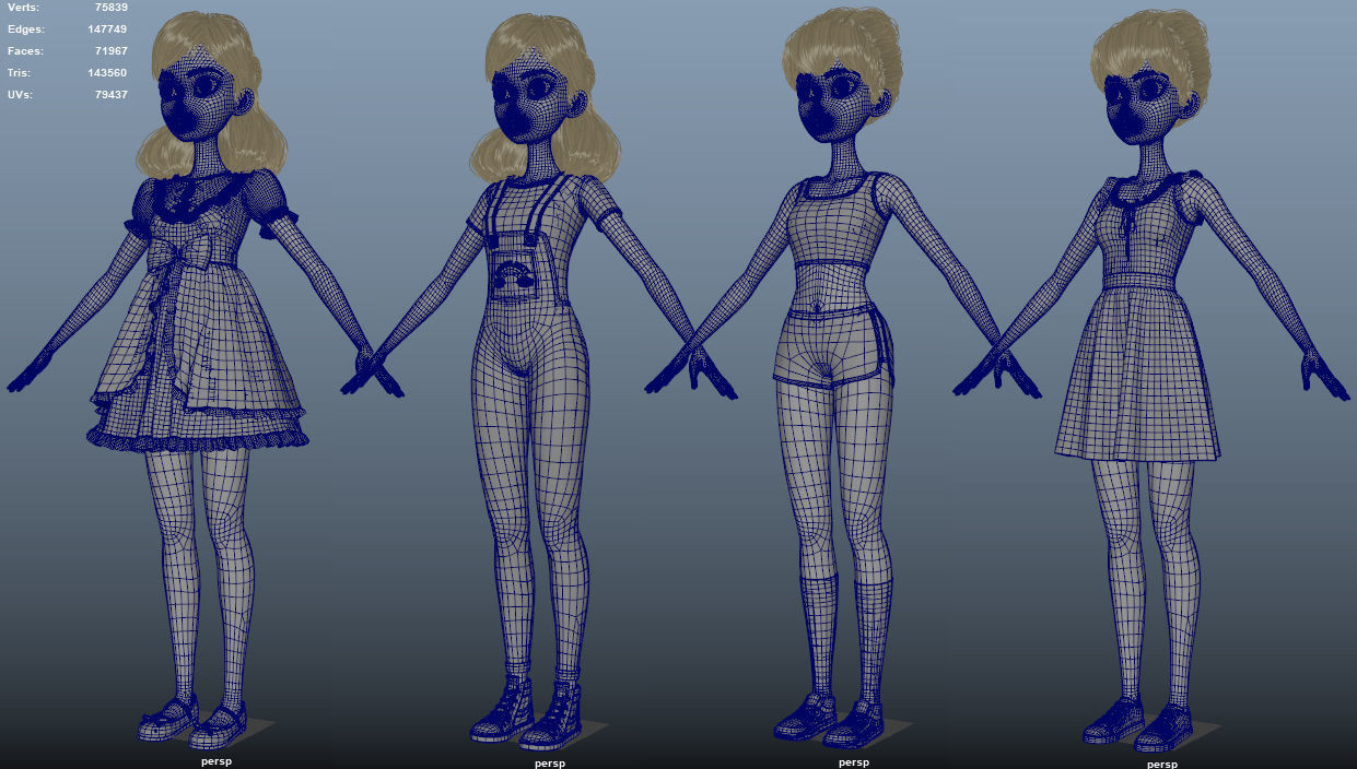 Cartoon Girl NoRig 3D model_46