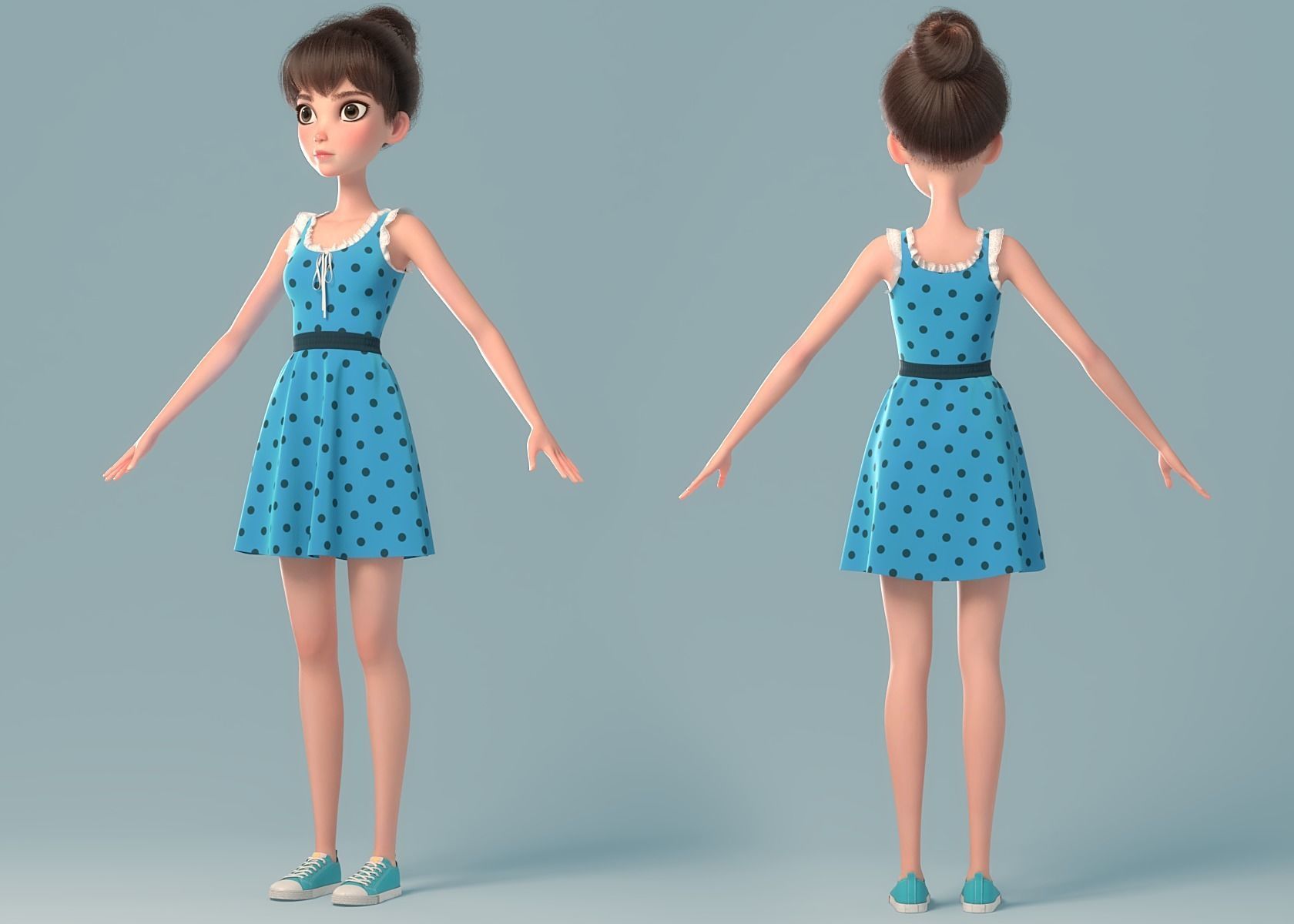 Cartoon Girl NoRig 3D model_20