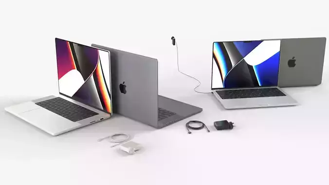MacBook Pro 2022 with Power Adapter and Cable 3D model