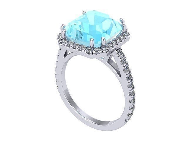 Aquamarine Asscher Cut Diamond Ring 3D print model