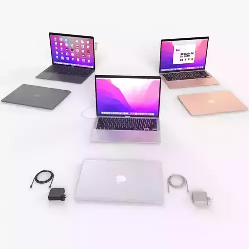 MacBook Air with Power Adapter and Cable All colors 3D model
