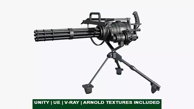  M134 Minigun PBR Unity UE Arnold V-Ray Textures Included Low-poly 3D model