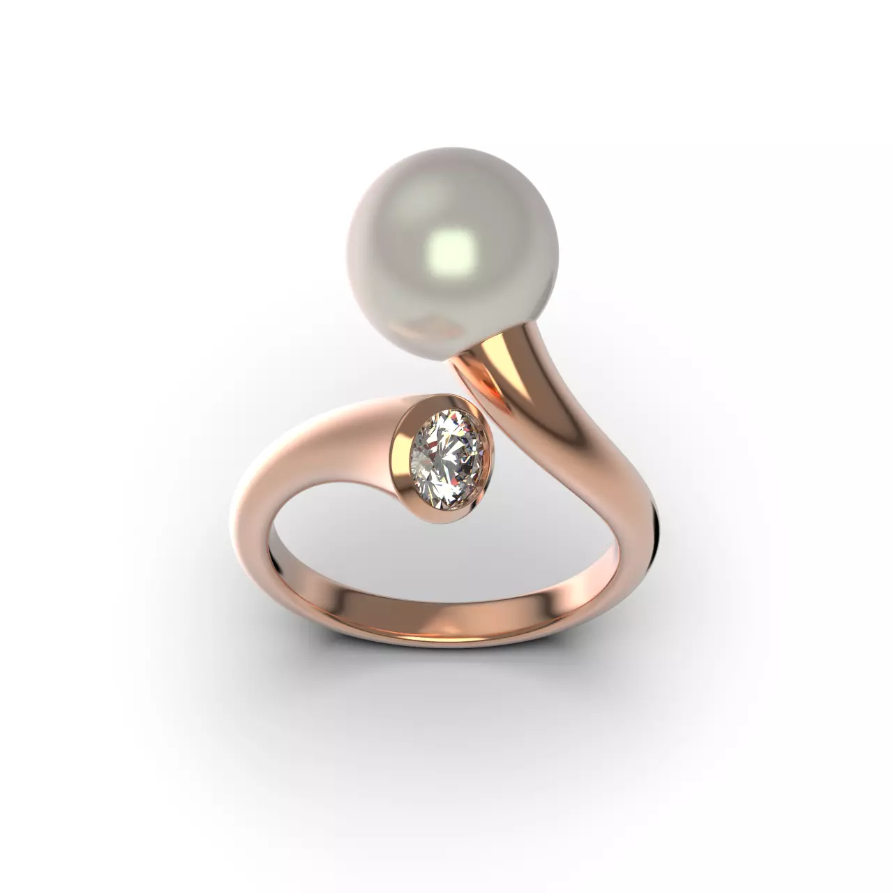 Pearl and Diamond Ring 3D print model_0