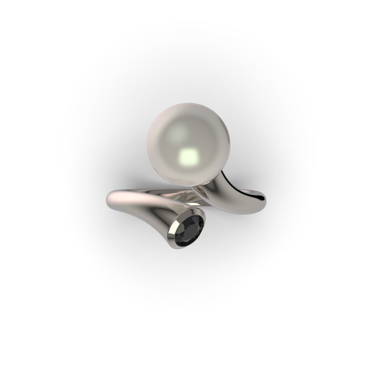 Pearl and Diamond Ring 3D print model_7