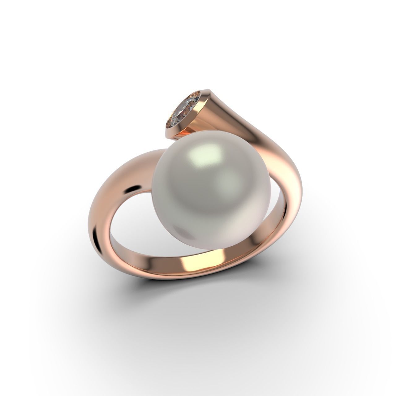 Pearl and Diamond Ring 3D print model_4