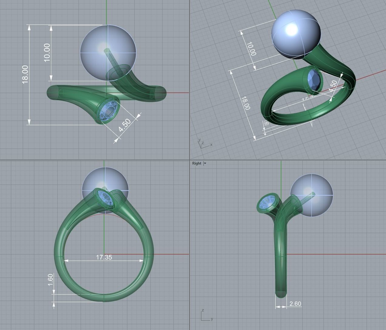 Pearl and Diamond Ring 3D print model_1