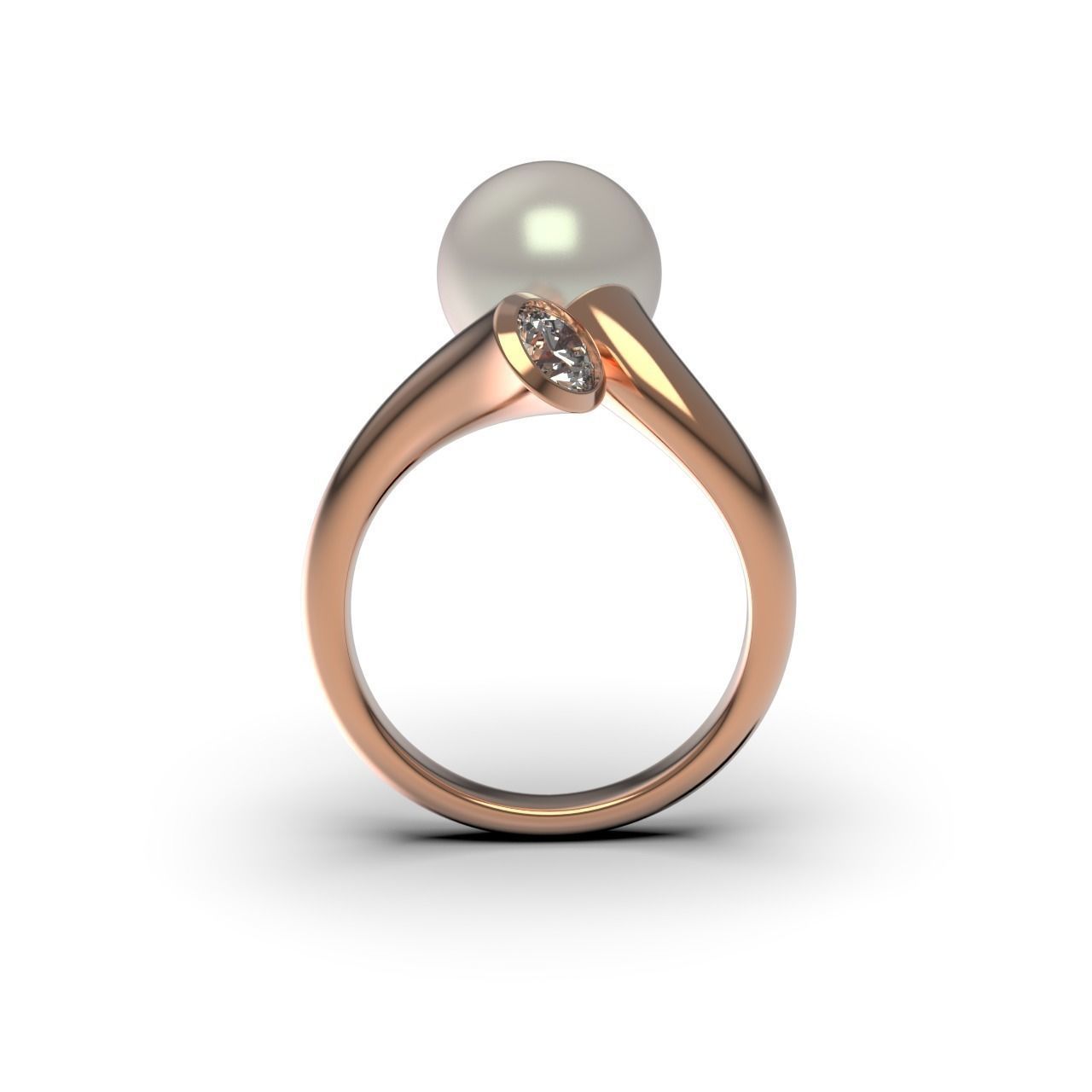 Pearl and Diamond Ring 3D print model_3