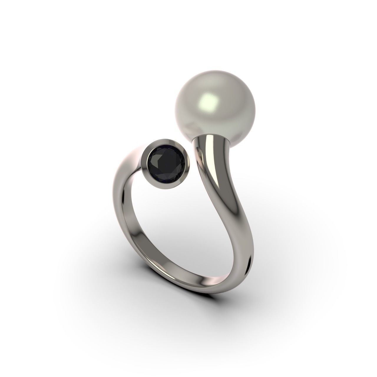 Pearl and Diamond Ring 3D print model_6