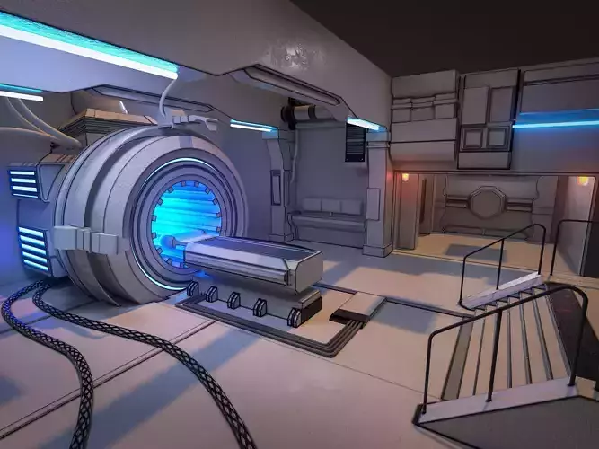Sci Fi Interior Room of Spaceship Laboratory Low Poly  3D Model Low-poly 3D model