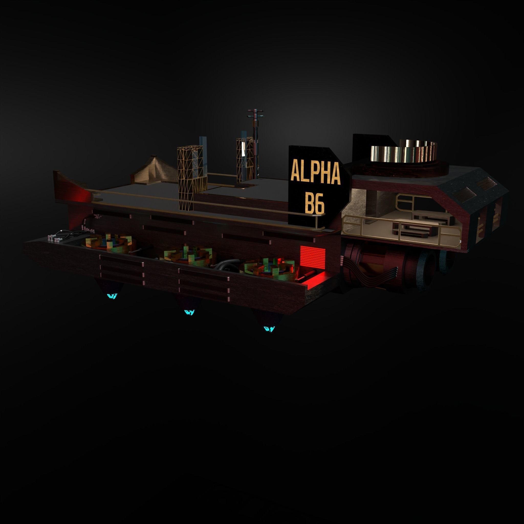 Alpha-B6 spaceship with lights Free 3D model_2