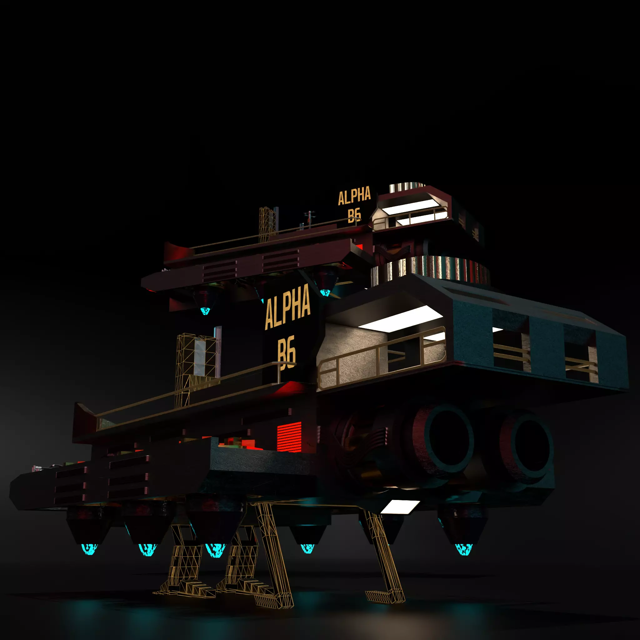 Alpha-B6 spaceship with lights Free 3D model_0