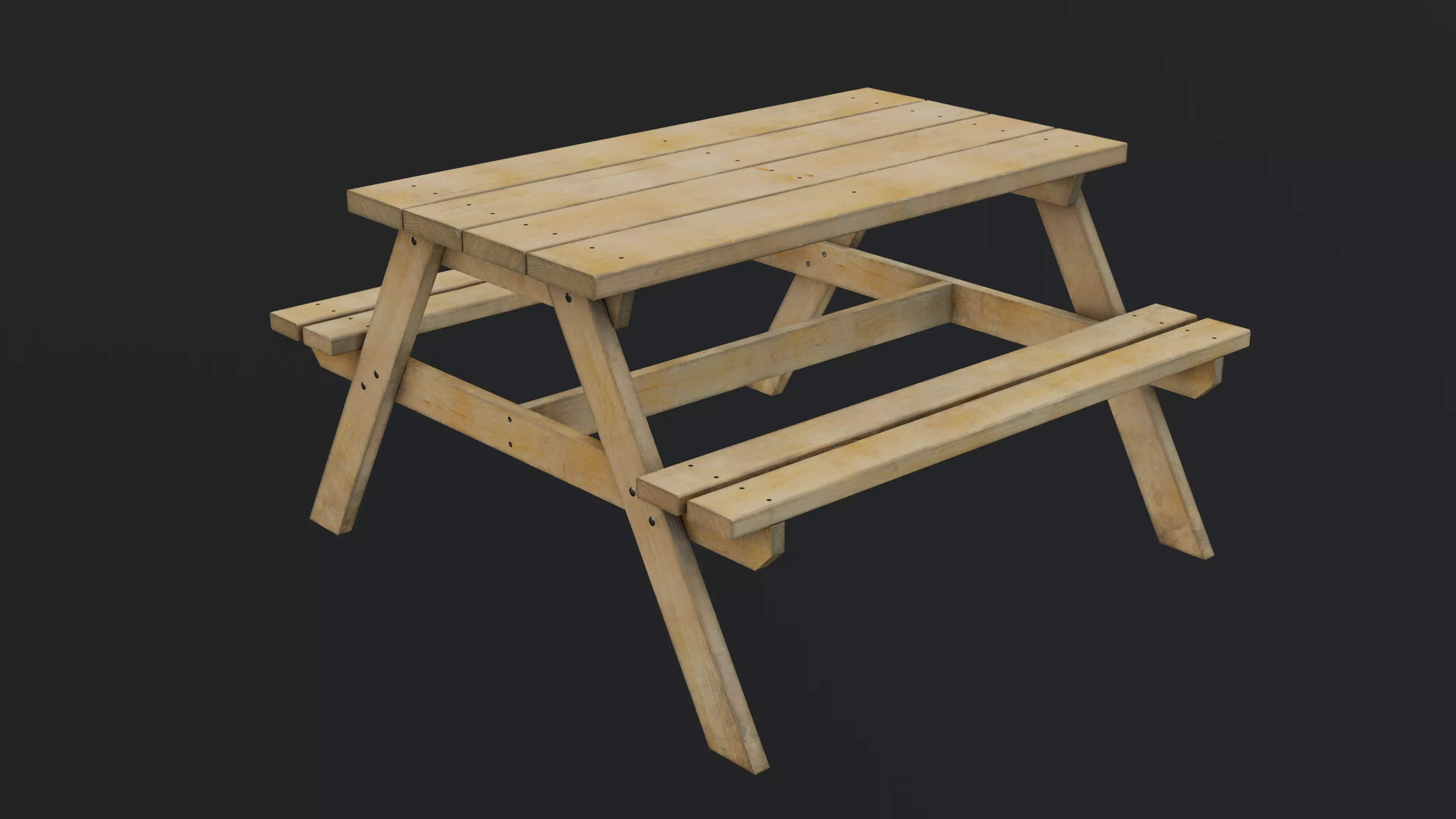 Wooden Picnic Table Low-poly 3D model