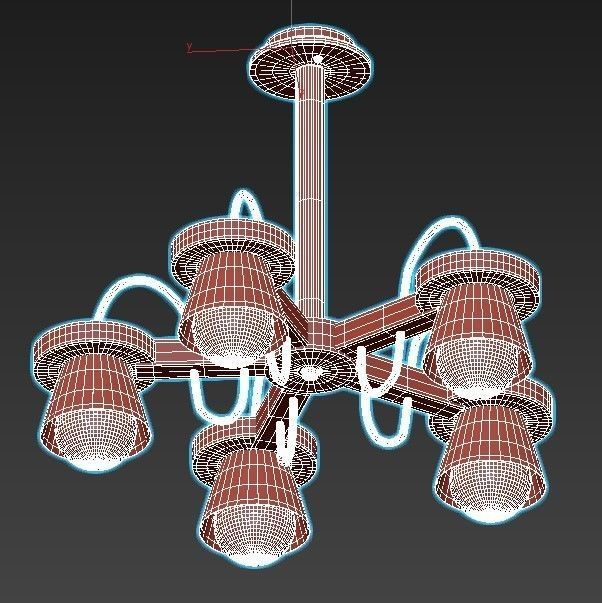 liustra five light chandelier with wood and shades 3D model_3