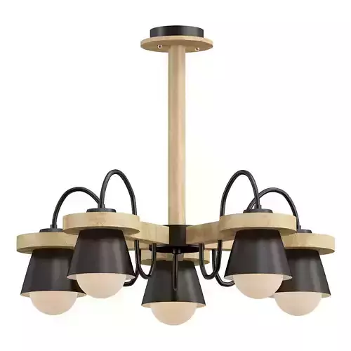 liustra five light chandelier with wood and shades