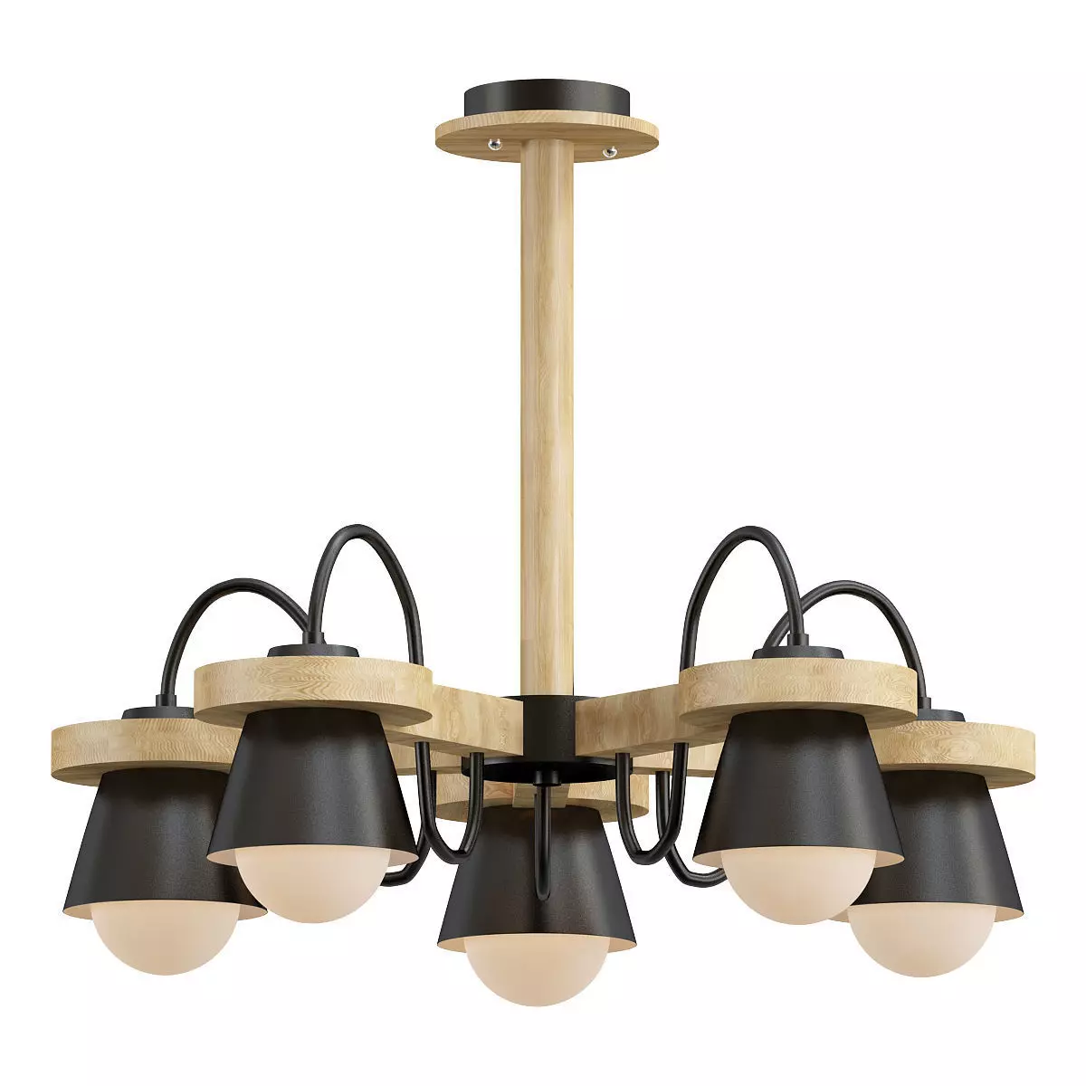 liustra five light chandelier with wood and shades 3D model_0