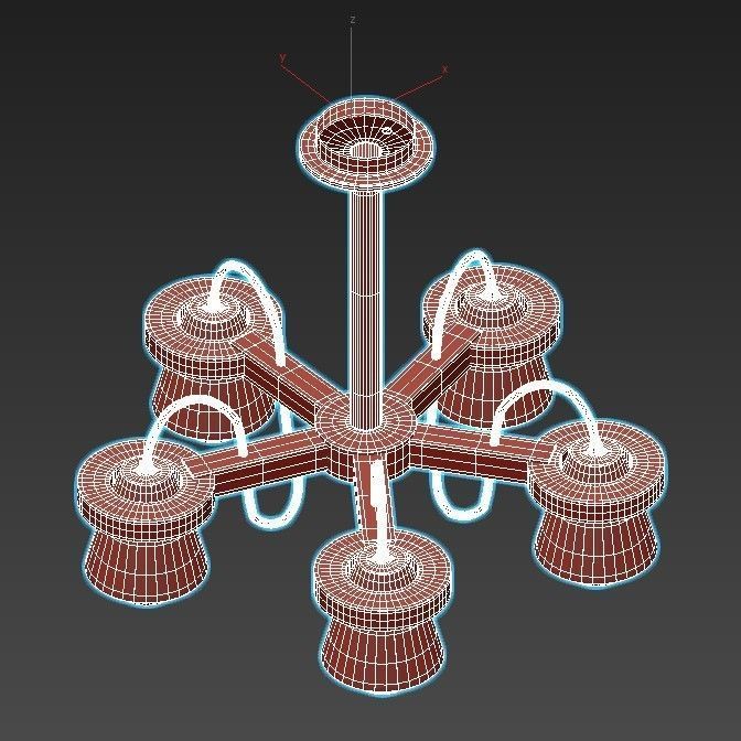 liustra five light chandelier with wood and shades 3D model_2