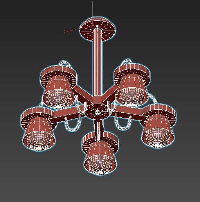 liustra five light chandelier with wood and shades 3D model_6