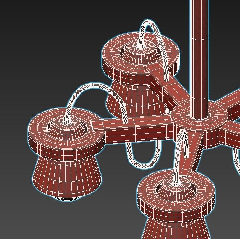 liustra five light chandelier with wood and shades 3D model_4