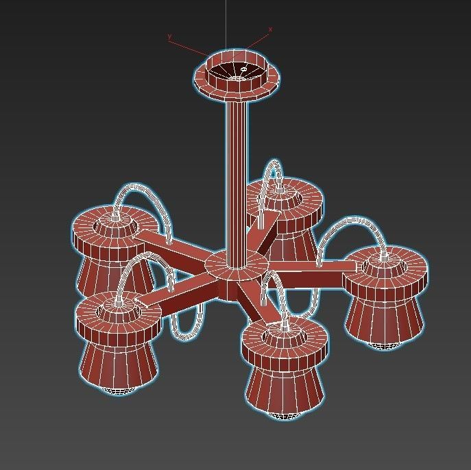 liustra five light chandelier with wood and shades 3D model_5