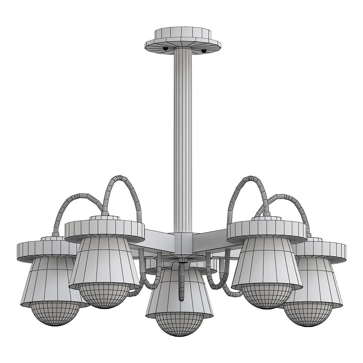 liustra five light chandelier with wood and shades 3D model_1