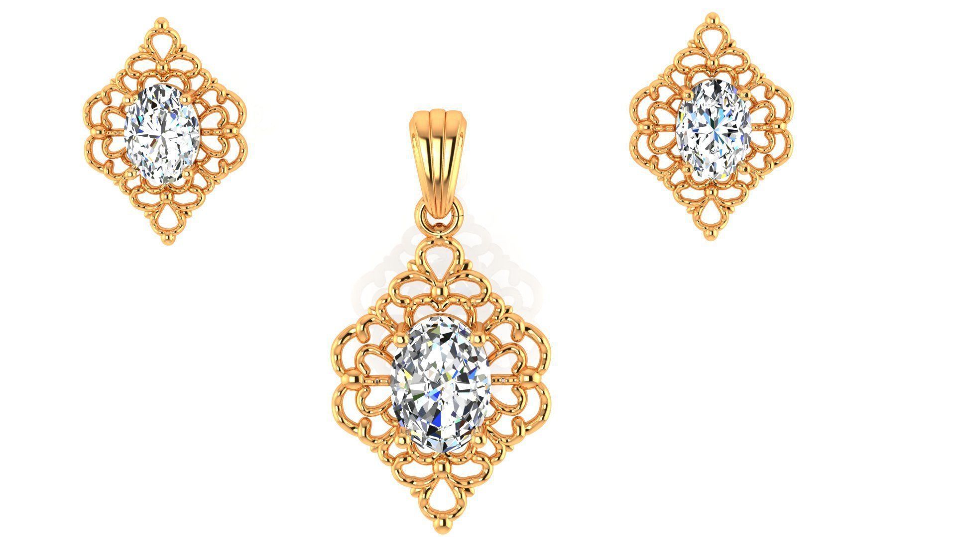 Diamond Pendant and Earrings 3D print model_2