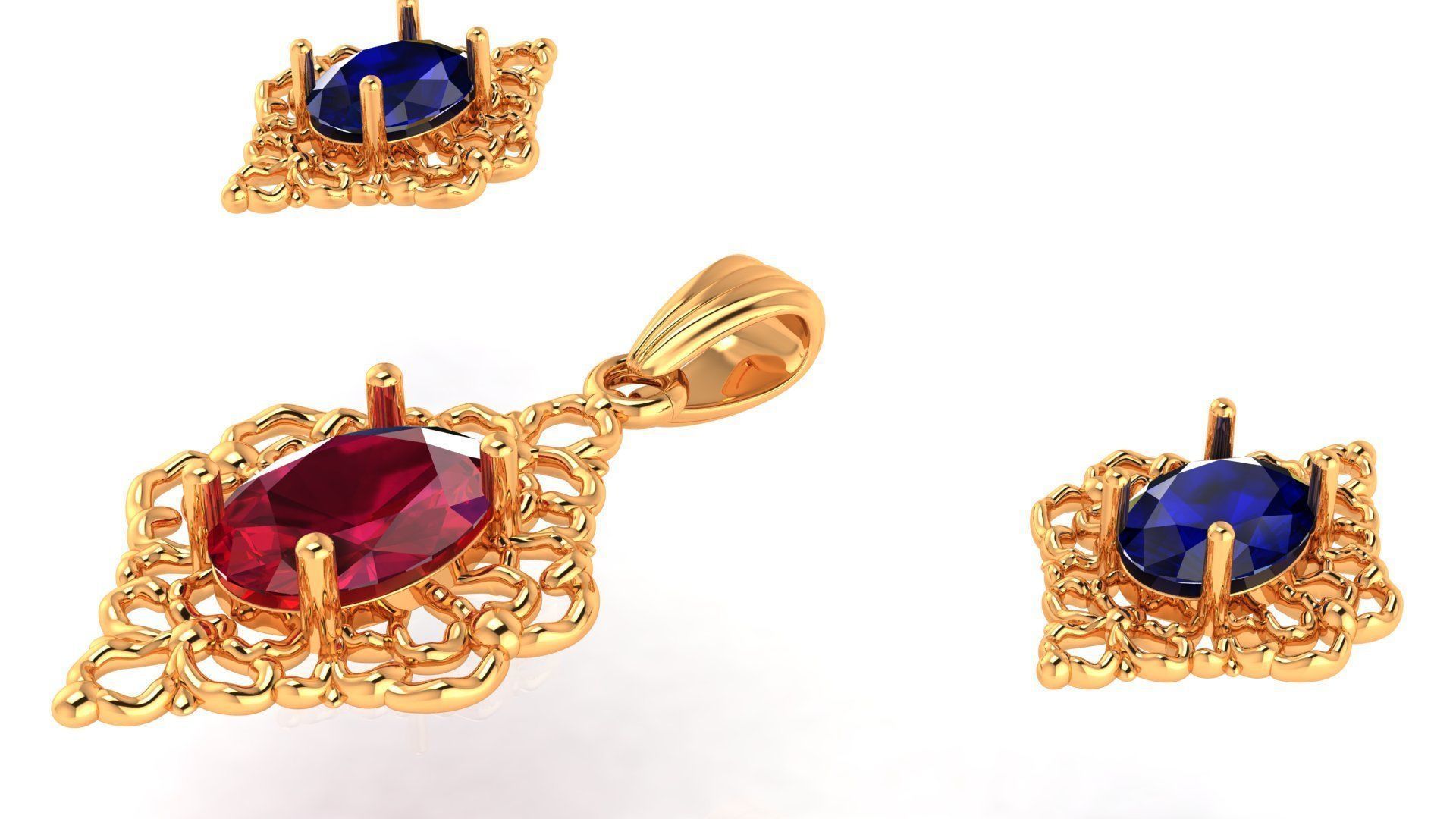 Diamond Pendant and Earrings 3D print model_4