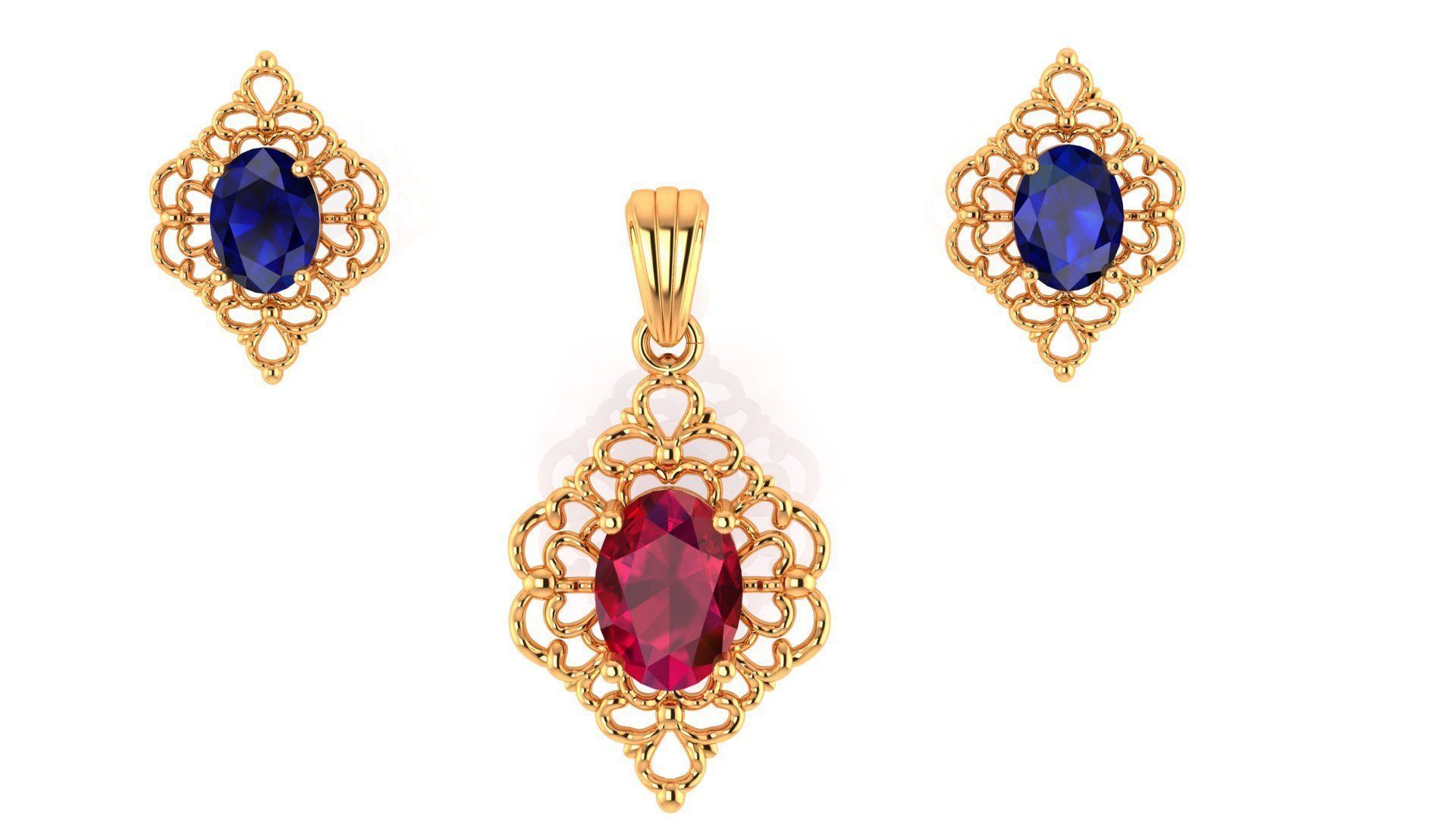 Diamond Pendant and Earrings 3D print model_3