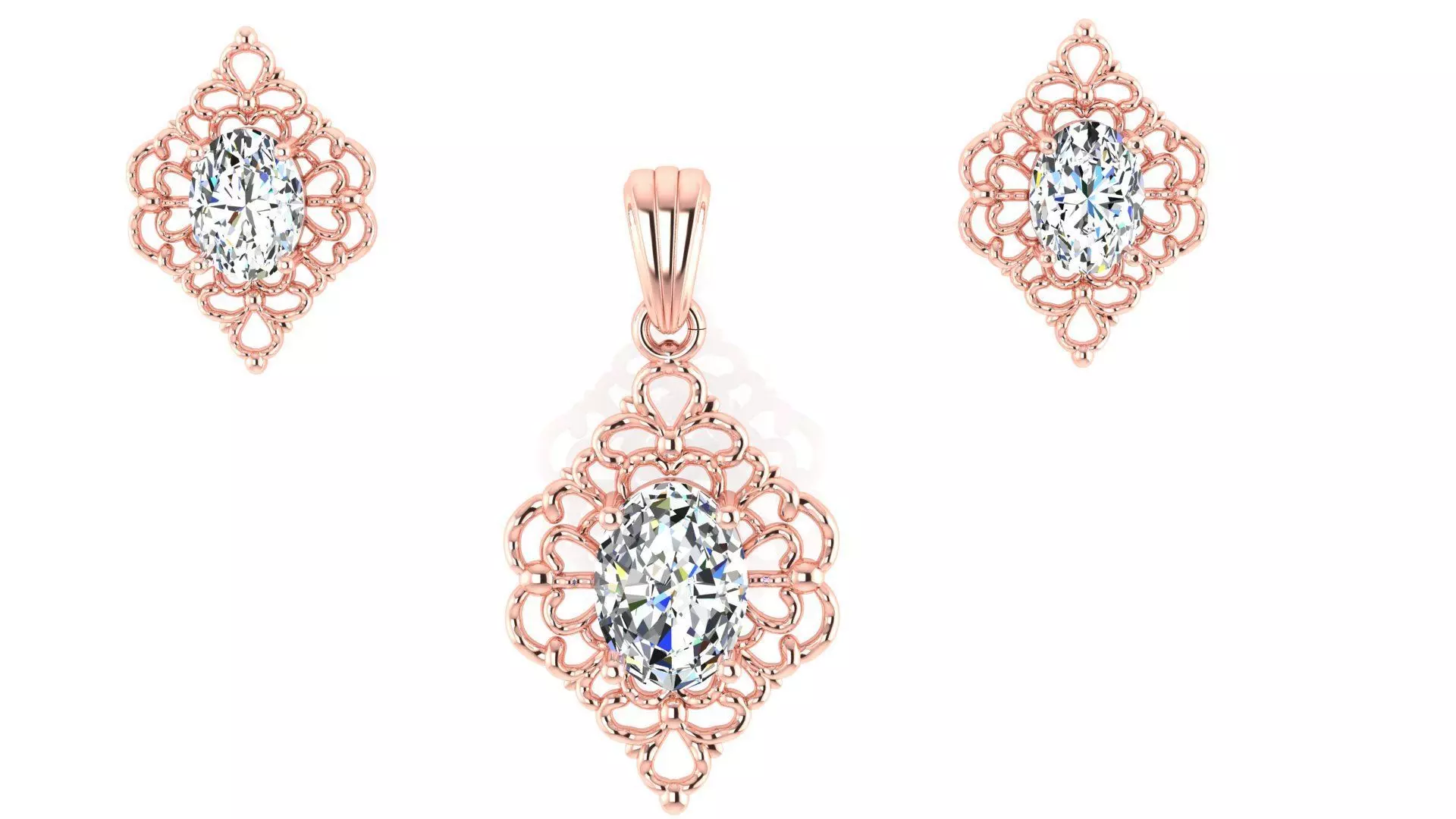 Diamond Pendant and Earrings 3D print model_0