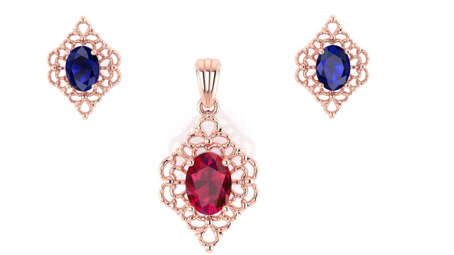 Diamond Pendant and Earrings 3D print model_1