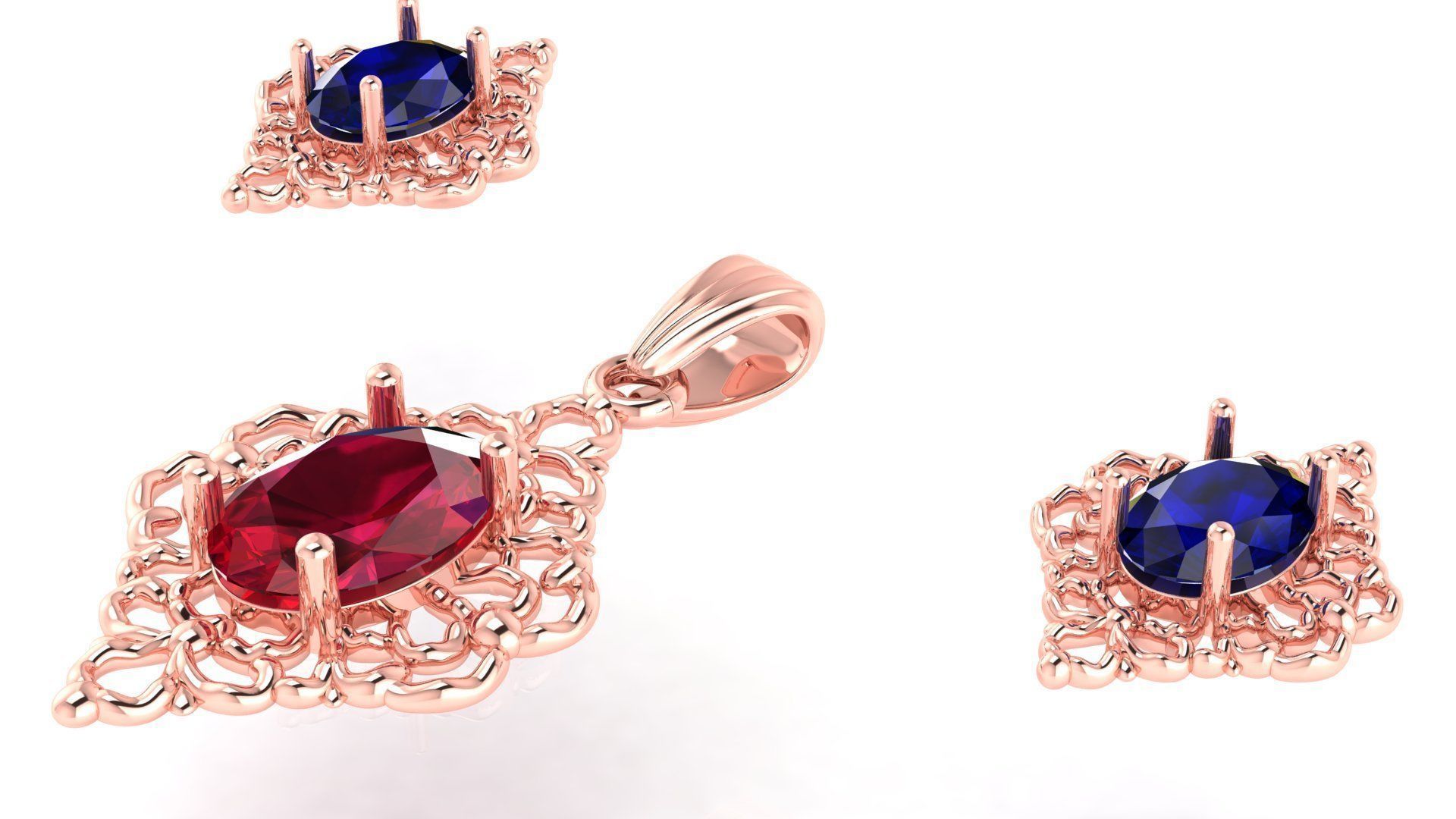 Diamond Pendant and Earrings 3D print model_5